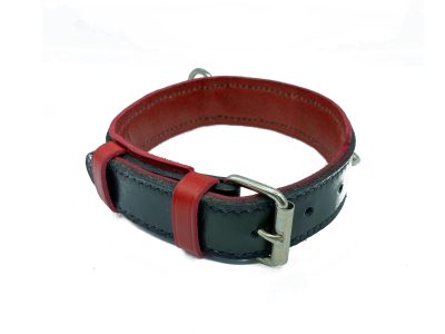 Collar doble para perro color negro/rojo con tachuelas